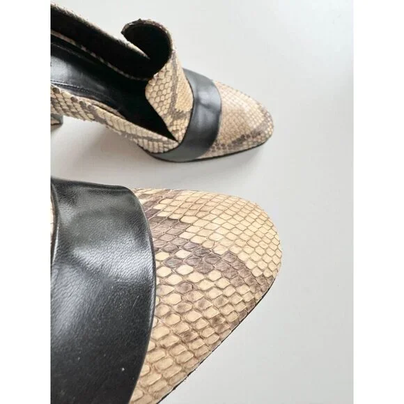 CELINE Phoebe Philo Snakeskin Black Leather High Heel Stiletto Pumps, Size 37.5 - Picture 6 of 16